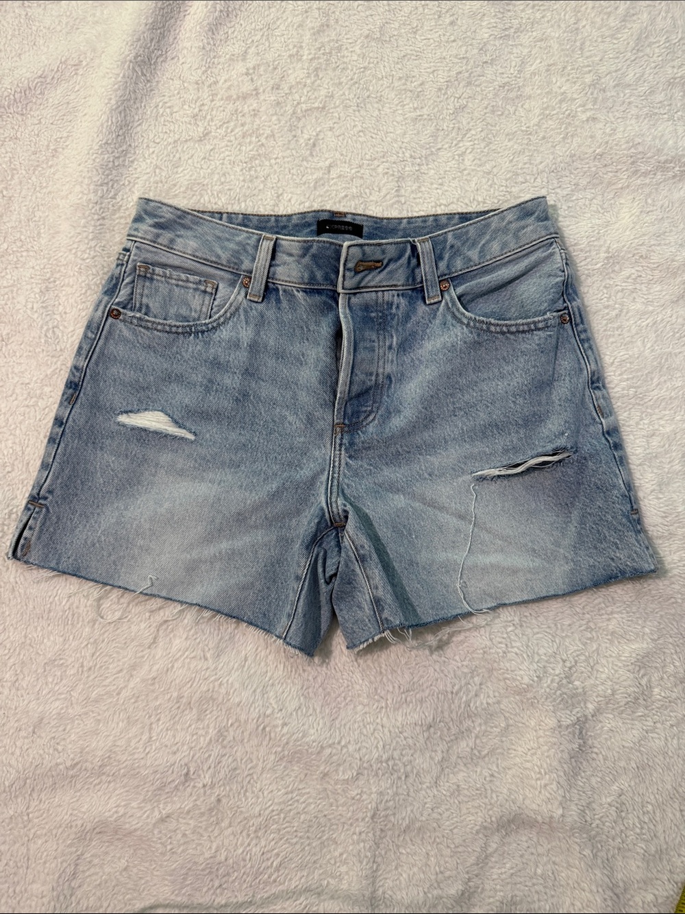 Express Light Blue Distressed Jean Shorts